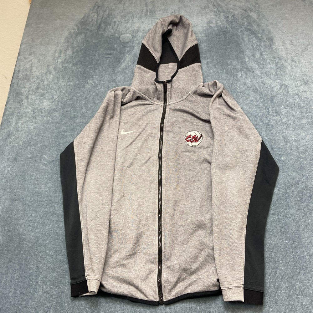 Nike Dri Fit Hoodie Mens 2XL Heather Gray Black Raglan Sleeve Athletic Full Zip